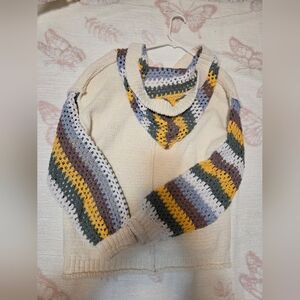 POL Cream V-Neck Hoodie Sz S